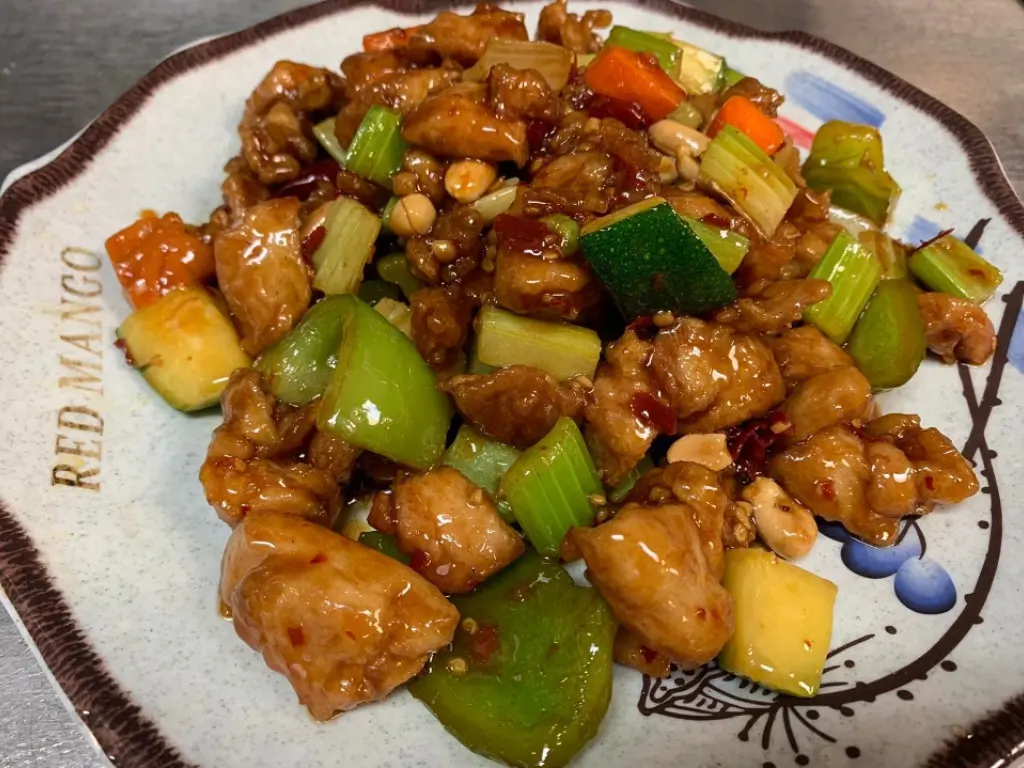 Spicy stir-fried chicken with peanuts and vegetables at Red Mango Asian Cuisine Restaurant in Stratham